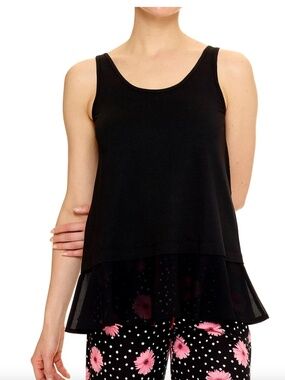 NWT Hue Women's Sleeveless Flounce-Hem Pajama Tank Top - Black - Size:S